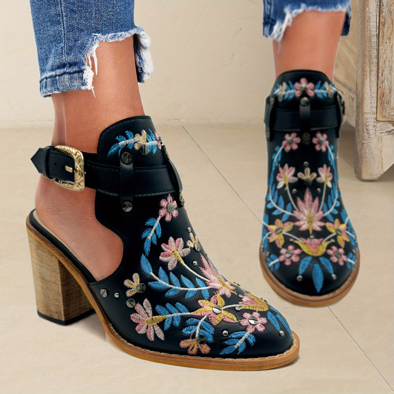 Rosine | Retro Floral Ankle Booties