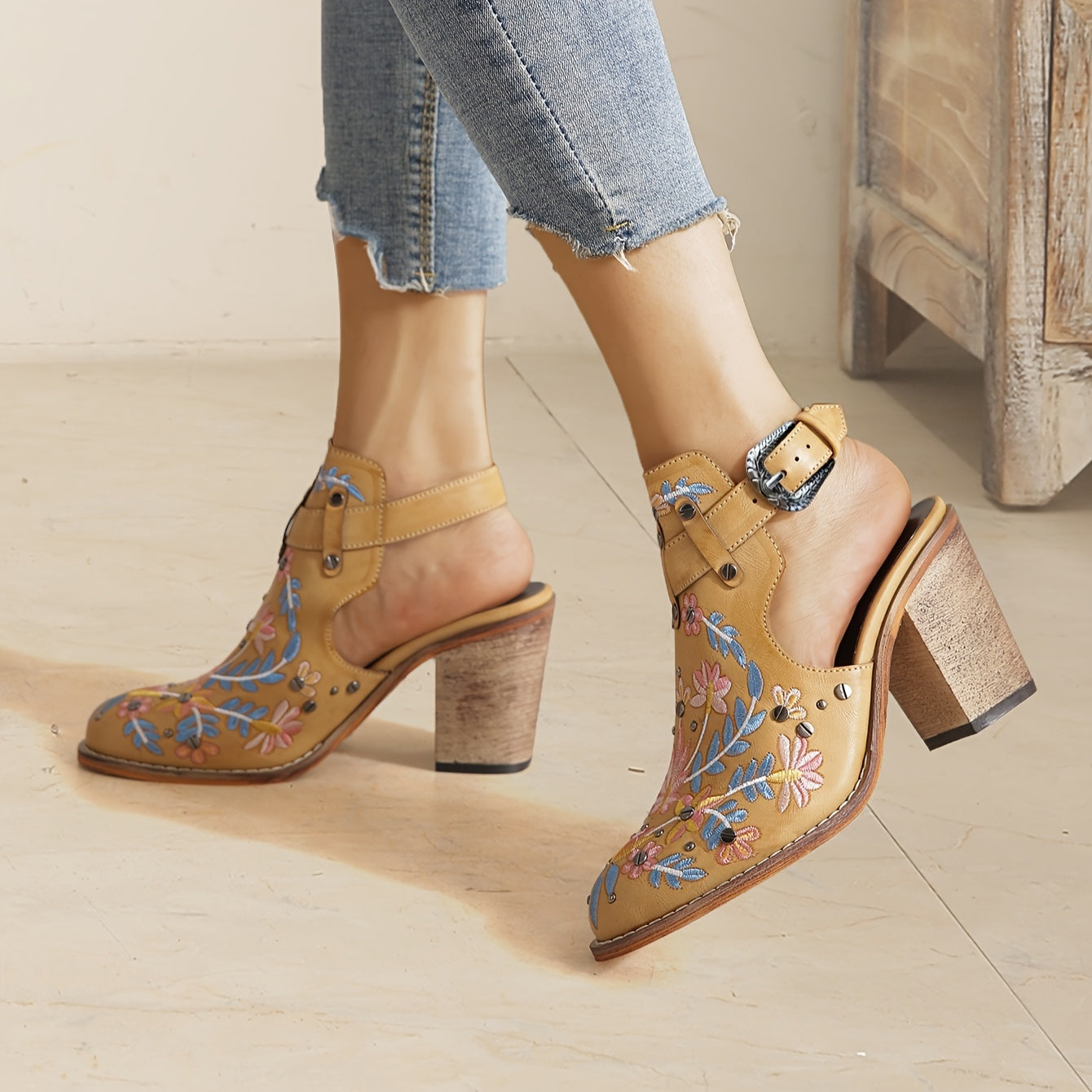 Rosine | Retro Floral Ankle Booties