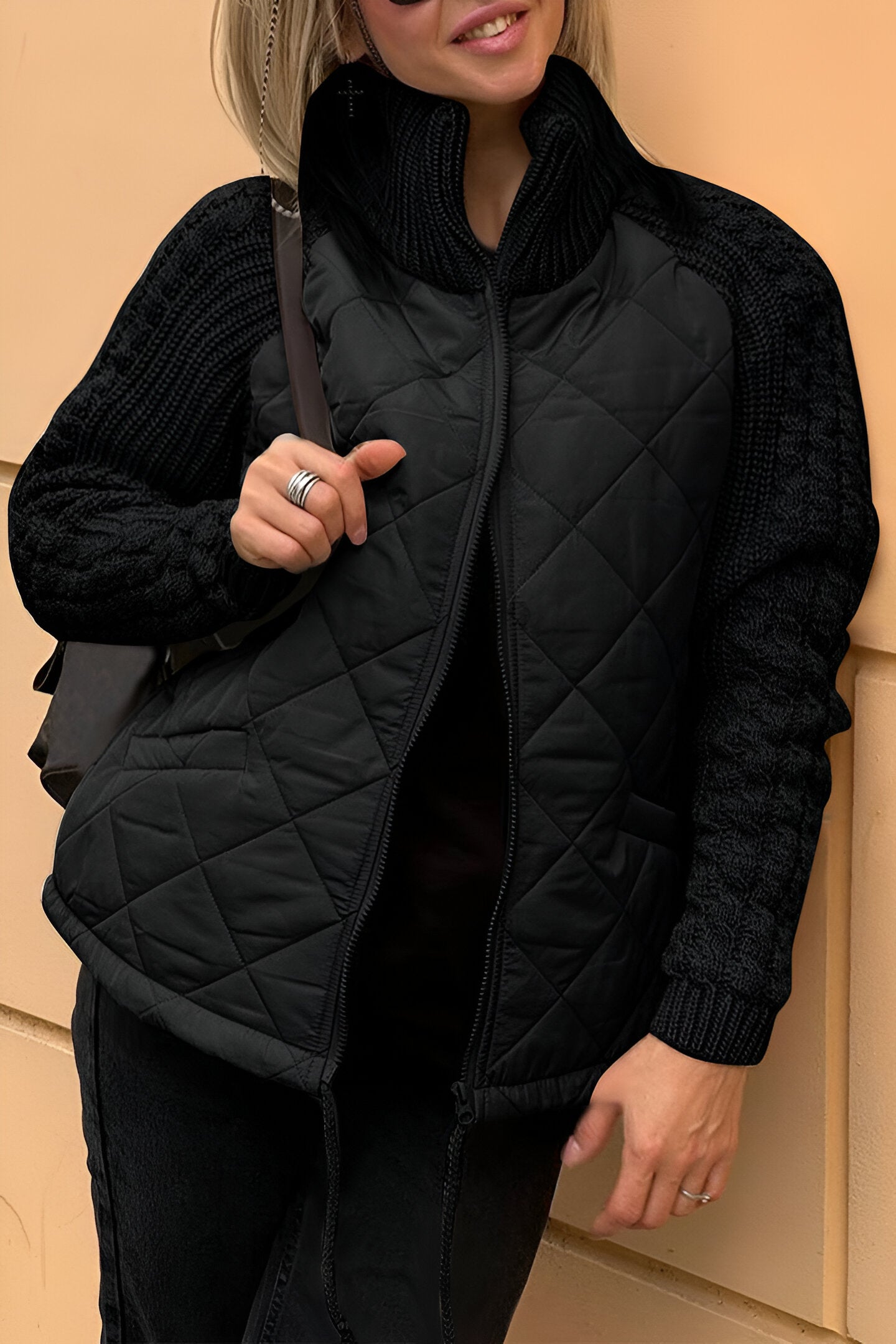 Therese | Zip-Up Patchwork Knit Jacket