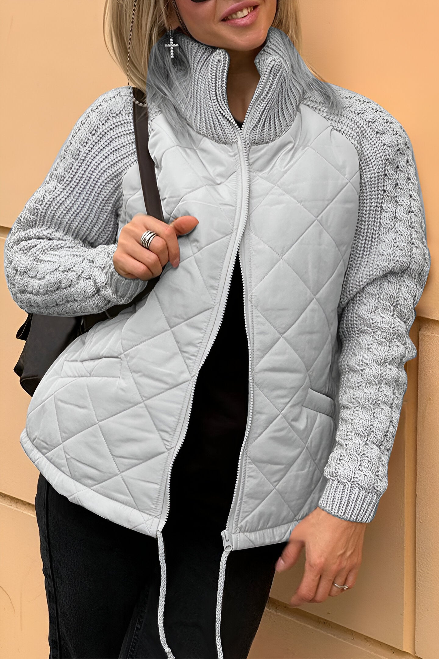 Therese | Zip-Up Patchwork Knit Jacket