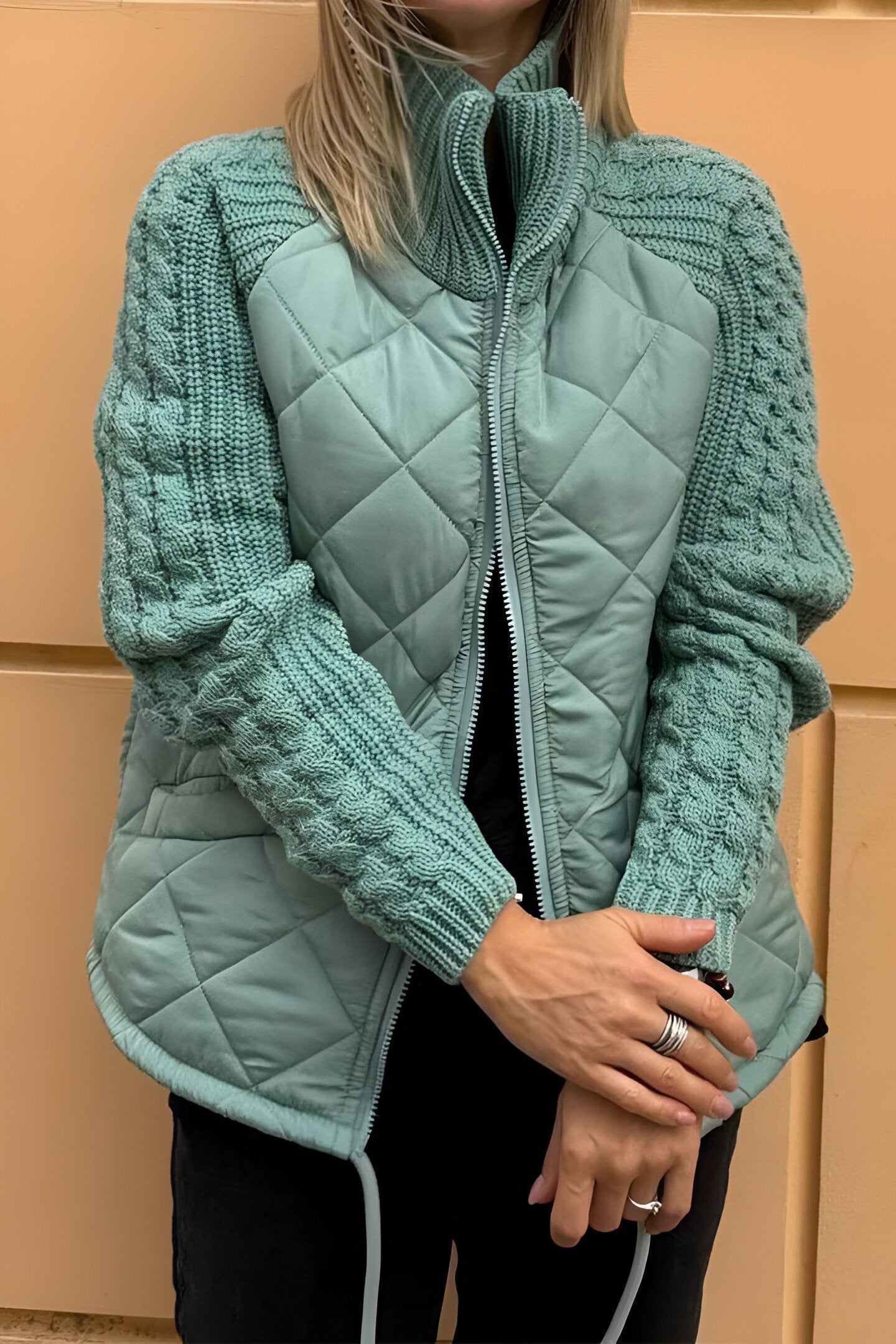 Therese | Zip-Up Patchwork Knit Jacket