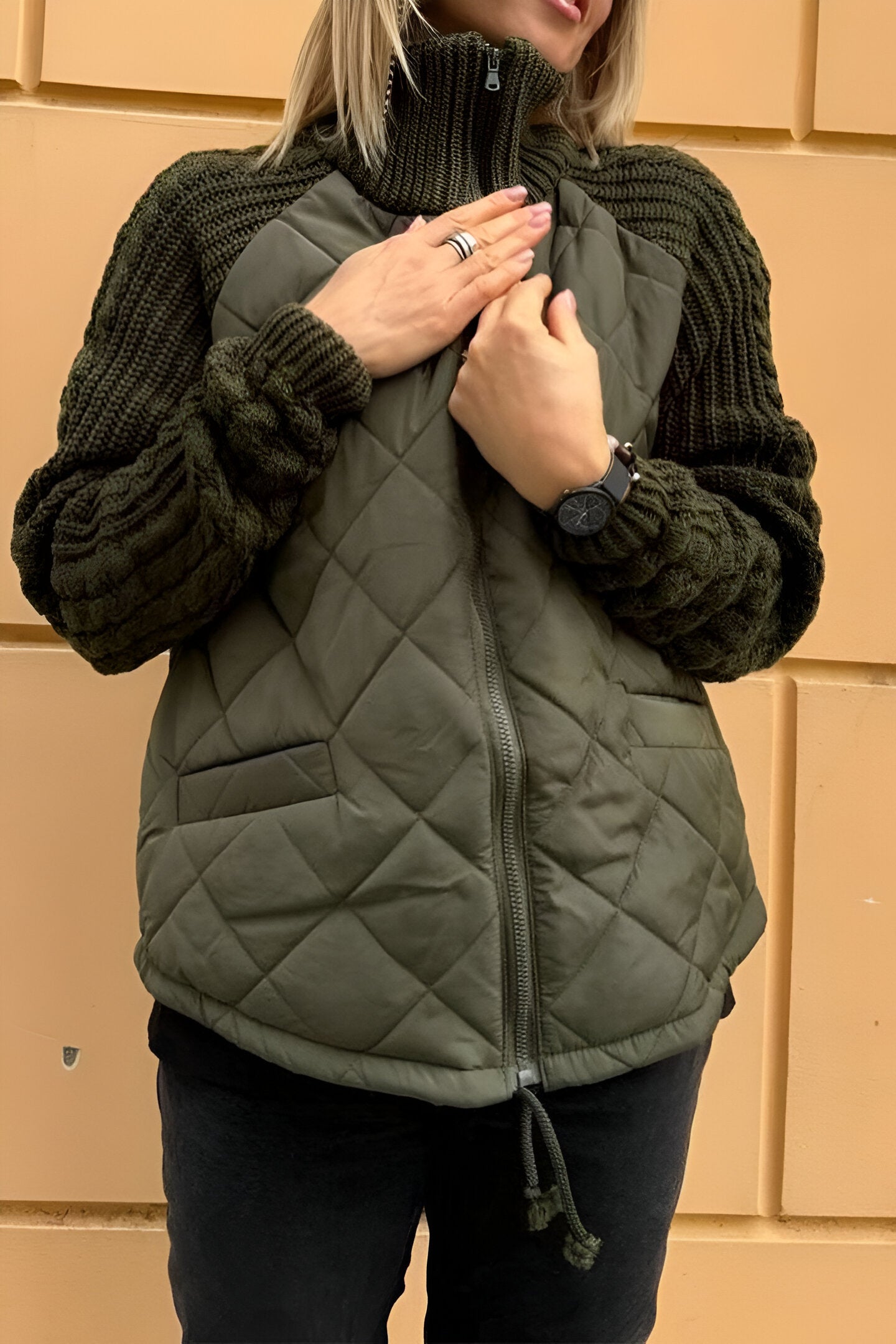 Therese | Zip-Up Patchwork Knit Jacket