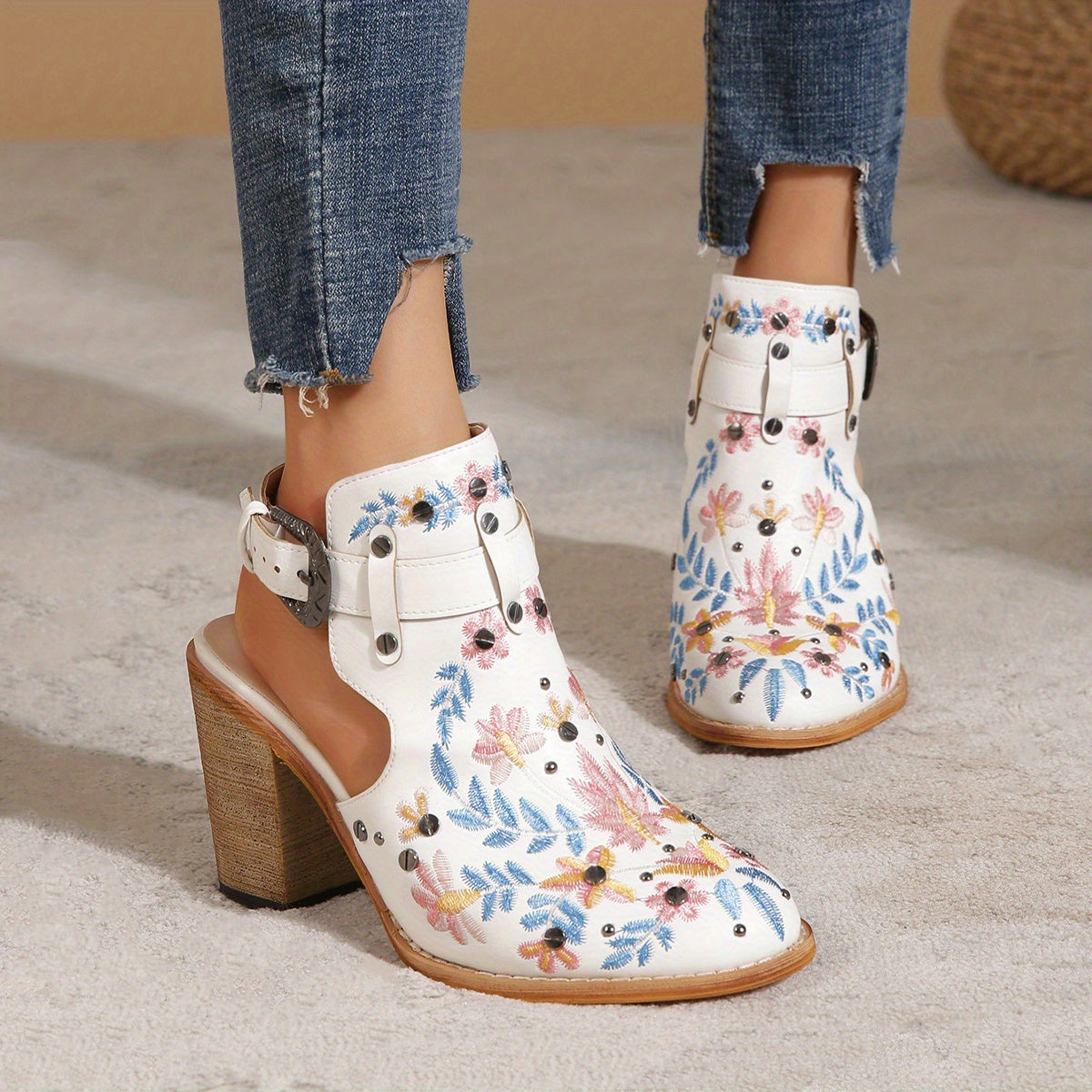 Rosine | Retro Floral Ankle Booties