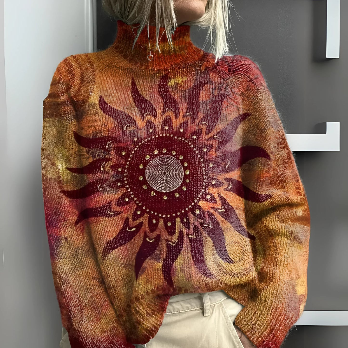 Jovie | Cozy Tribal Sun Knit Turtleneck