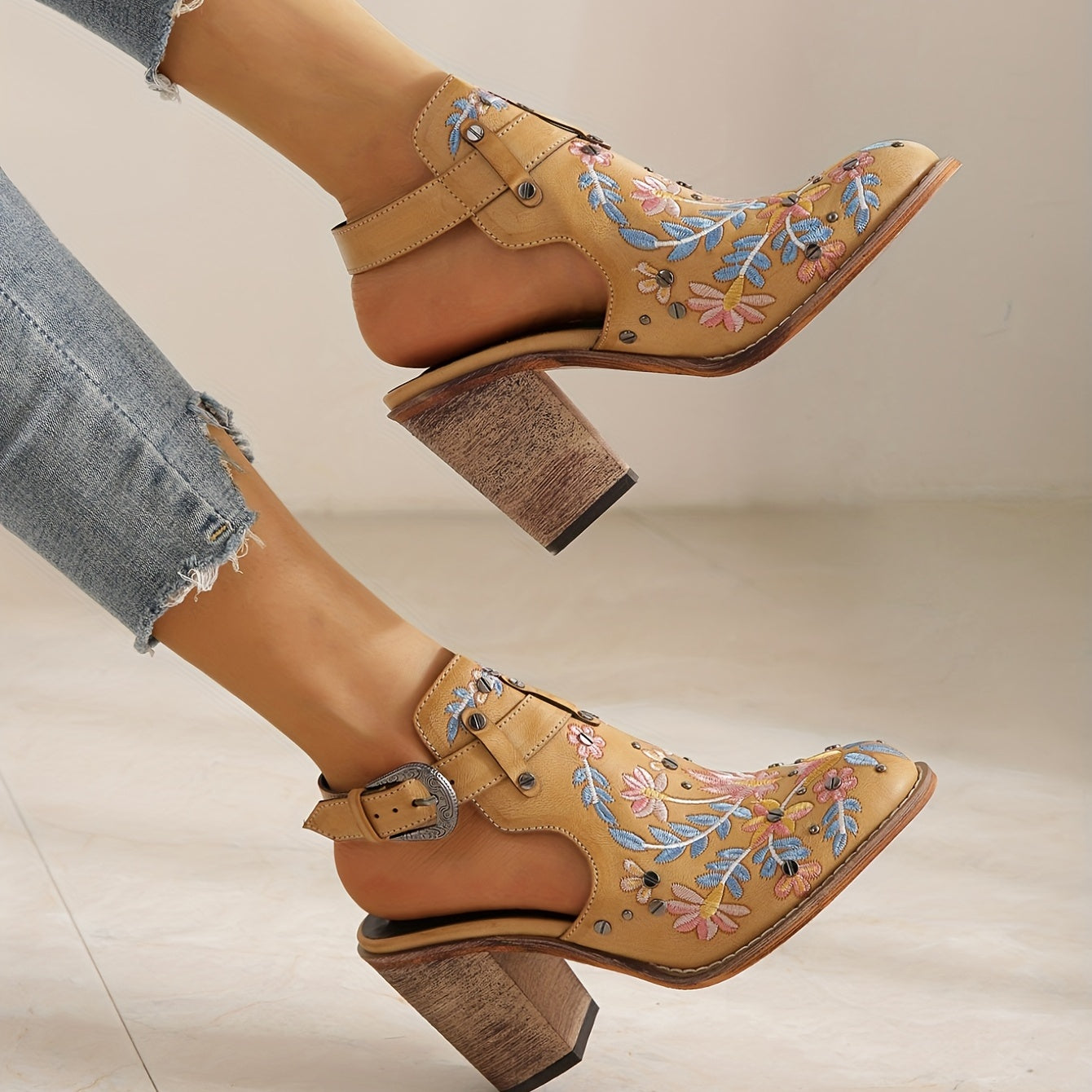 Rosine | Retro Floral Ankle Booties