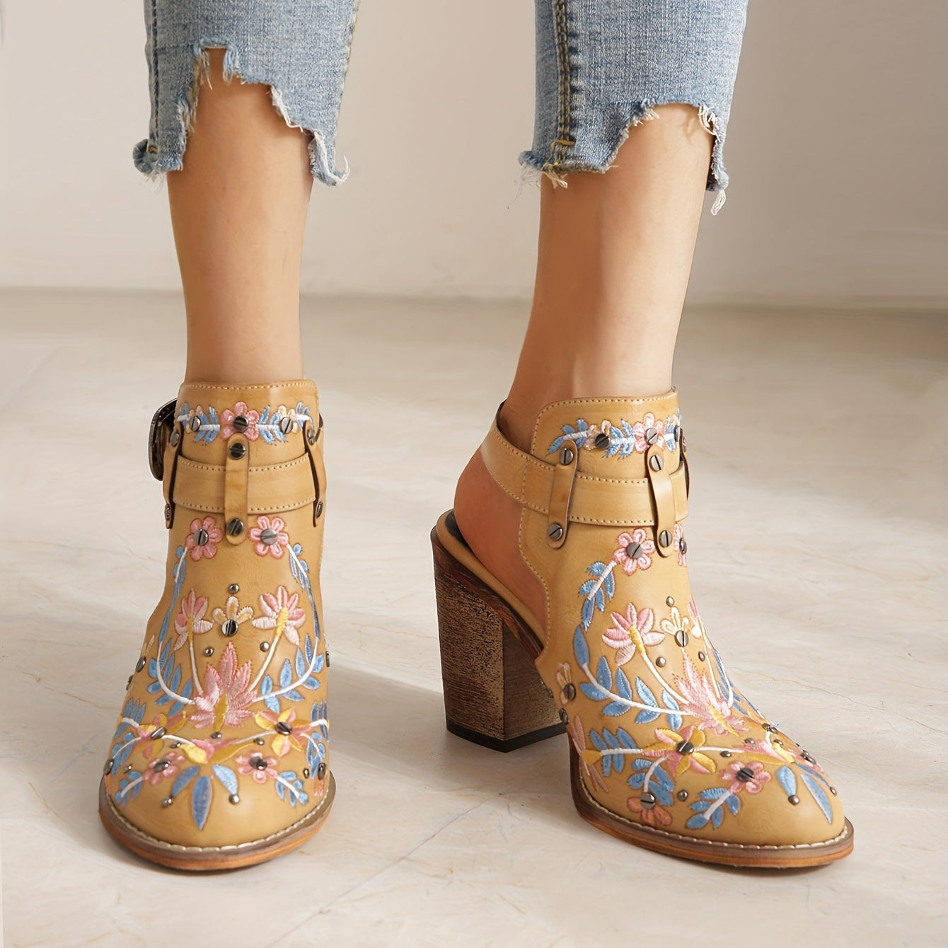 Rosine | Retro Floral Ankle Booties