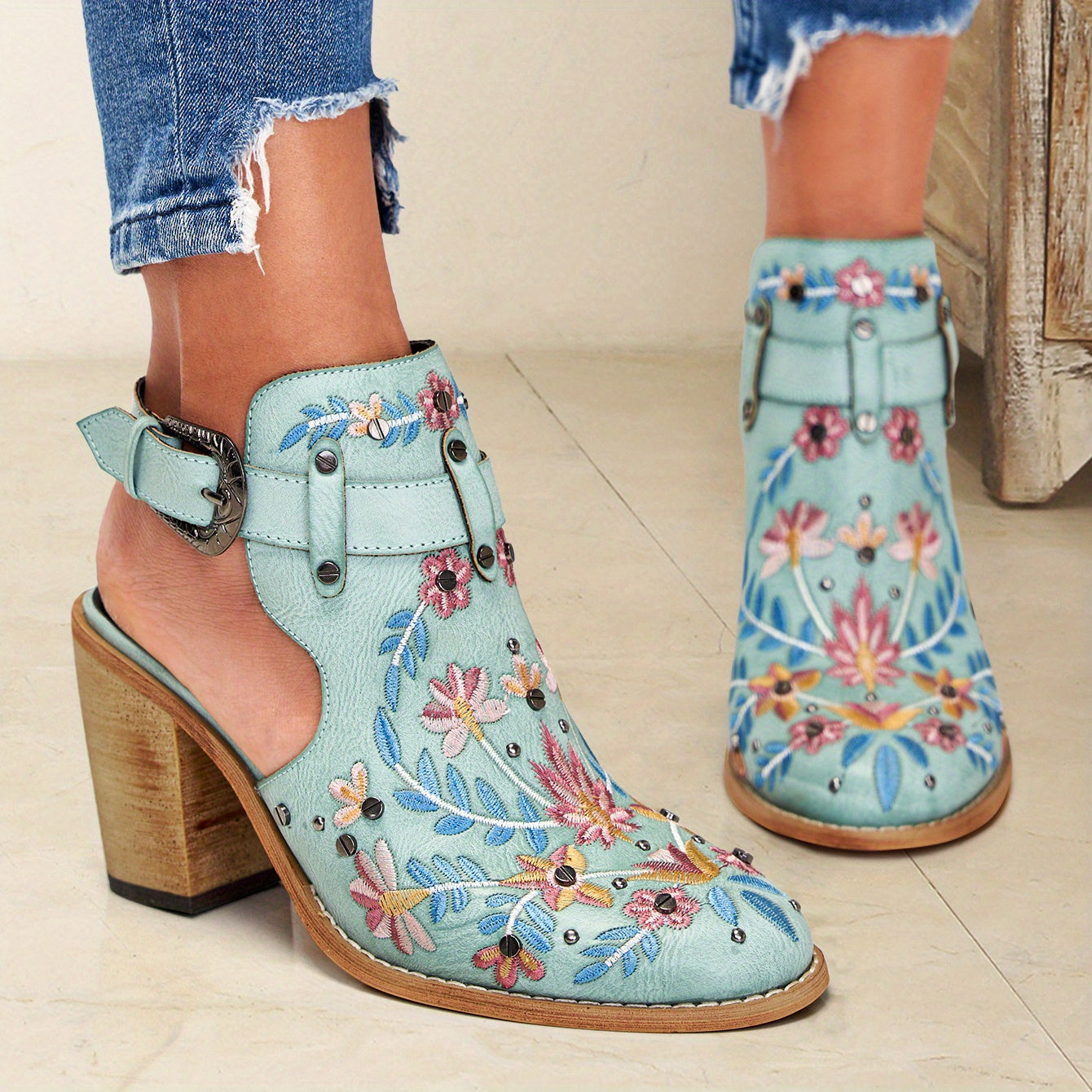 Rosine | Retro Floral Ankle Booties