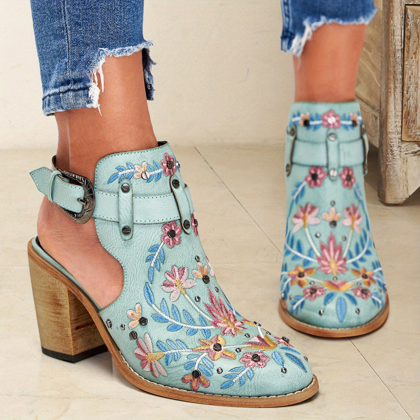 Rosine | Retro Floral Ankle Booties