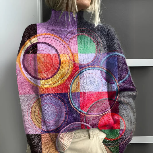 Acacia Color-Blocked Knit Turtleneck Sweater